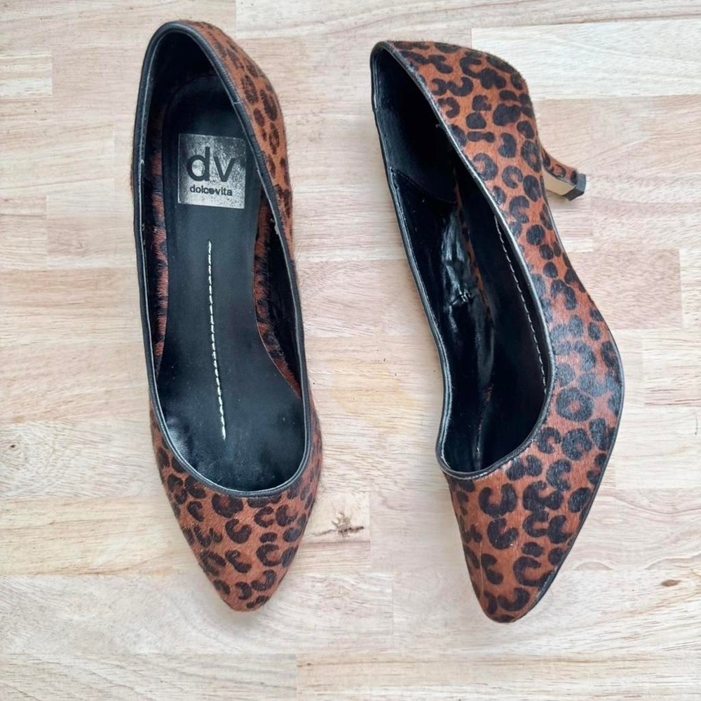 Leopard pony hair kitten heel size 8 brown black Dolce Vita